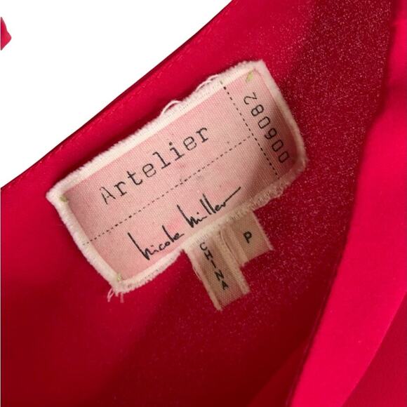Atelier Nicole Miller Silk Blouse Wmns Sz P Red Peekaboo Shoulder Flutter Sleeve - Picture 5 of 8